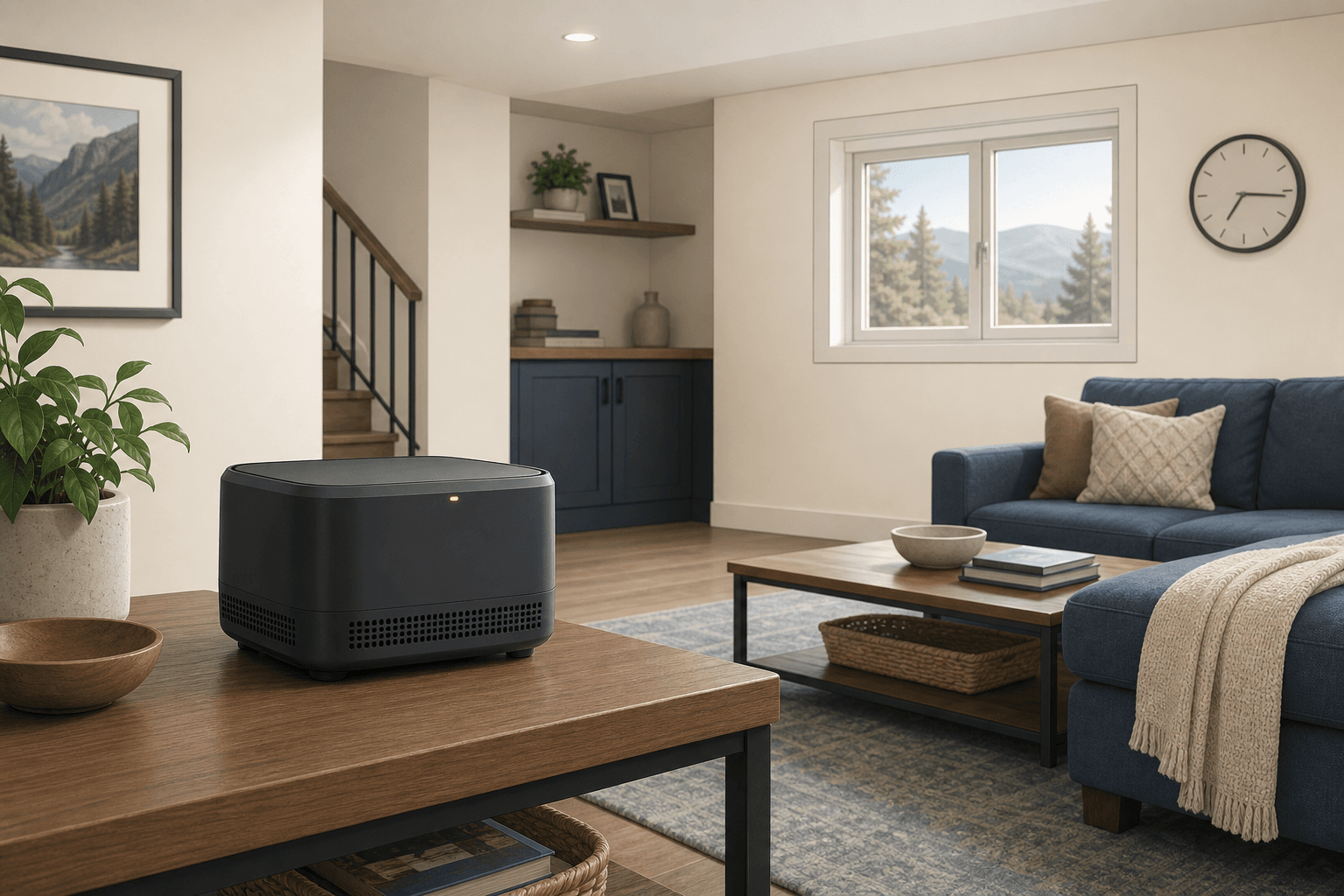Illustrative radon monitor in a lower-level room